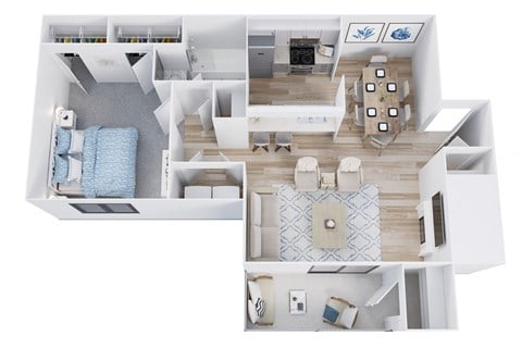Floor plan for 1 bed, 1 bath, 750 sqft